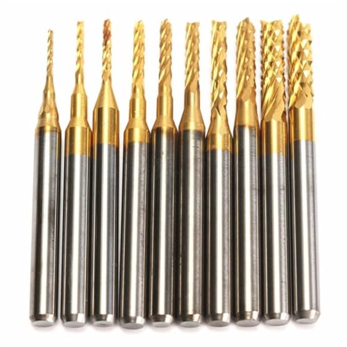 10 x Bohrer-Bits, titanbeschichtet, Gravur, Fräser, Lochbohrung, 0,8–3 mm, Hartmetall-Bits, CNC-Präzisionswerkzeug-Set 10 x Bohrer-Bits, titanbeschichtet, Gravur, Fräser, Lochbohrung, 0,8–3 mm, Hartmetall-Bits, CNC-Präzisionswerkzeug-Set von YTRRE