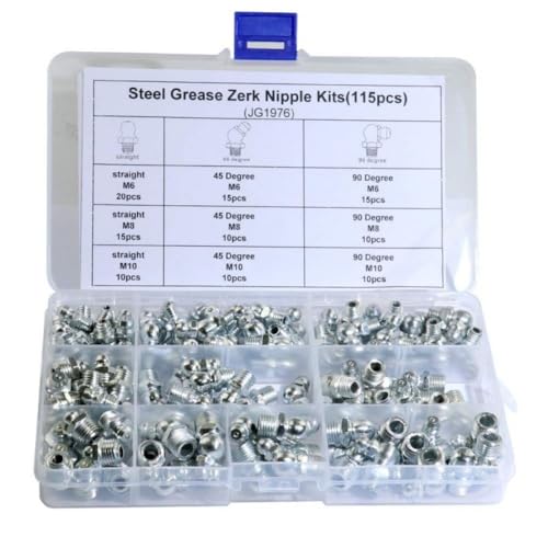 115 Stück M6 M8 M10 Metall Messing Zerk Fett Nippel Fitting Hardware Sortiment Kits 115 Stück M6 M8 M10 Metall Messing Zerk Fett Nippel Fitting Hardware Sortiment Kits von YTRRE