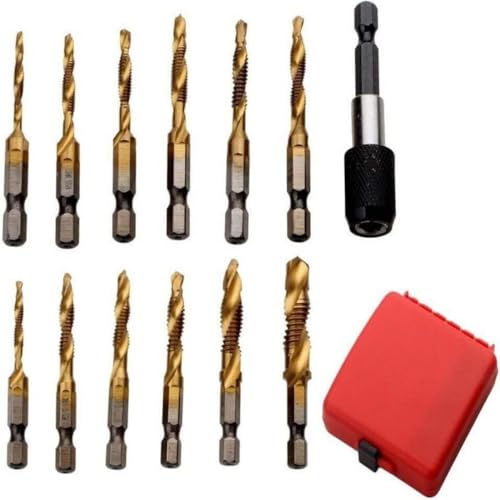13-teiliges SAE/Metrisches Kombinationsbohrer-Set, Sechskantschaft, Bohrer, Gewindebohrer, Werkzeug zum Bohren, Gewindeschneiden, Senken 13-teiliges SAE/Metrisches Kombinationsbohrer-Set, Sechskantschaft, Bohrer, Gewindebohrer, Werkzeug zum Bohren, Gewindeschneiden, Senken von YTRRE