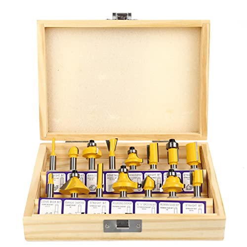15-teiliges Fräser-Set mit 1/4-Zoll-Schaft, Hartmetall-Trimmmaschinen-Werkzeug-Set für Holzbearbeitung 15-teiliges Fräser-Set mit 1/4-Zoll-Schaft, Hartmetall-Trimmmaschinen-Werkzeug-Set für Holzbearbeitung von YTRRE