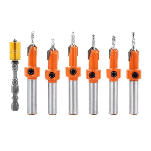 2,8–4 mm Holzkegelsenker-Bohrer-Set, HSS, Wolframstahl, 45# Stahlkörper, hohe Präzision, langlebig, verschleißfest, konische Bohrer, 7 Stück von YTRRE