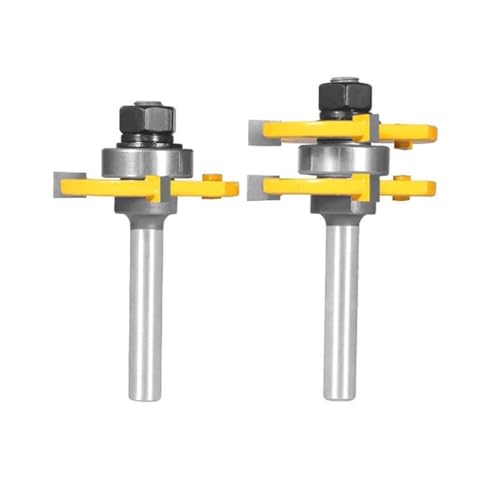 2-teiliges Fräser-Bit-Werkzeug-Set mit verstellbarem 1/4-Zoll-Schaft, Holzfräsen mit 45-Grad-Verriegelung, Gehrungsfräser, T-Form, 3 Zähne, Holzfräser (8 mm) von YTRRE