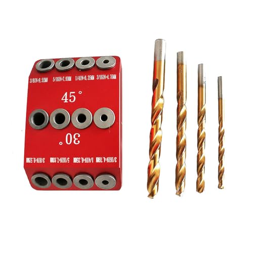 30 / 45 / 90 Grad Winkelbohrvorrichtung für Kabelgeländer, Schrauben-Set, Holzpfosten, Bohrwinkel und gerade Löcher (rot, mit Bohrern) von YTRRE