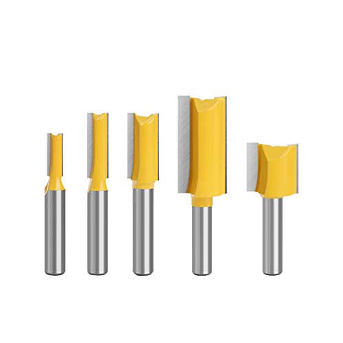 5-teiliges Set, 8 mm Schaft, gerader Bit, Wolframkarbid, Doppelrillen-Fräser, Fräser für Holzarbeiten, Werkzeug von YTRRE