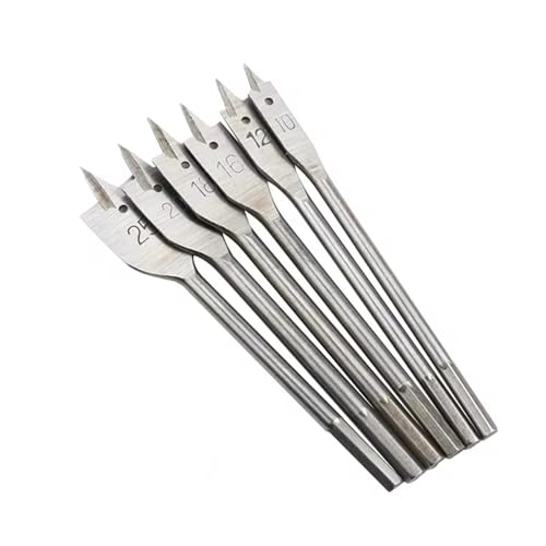 6-teiliges dreispitziges Flachbohrer-Set, Hartstahl, HRC50, wärmebehandeltes Holzbearbeitungswerkzeug für Tisch-, DC-Wechselstrom-Bohrer 6-teiliges dreispitziges Flachbohrer-Set, Hartstahl, HRC50, wärmebehandeltes Holzbearbeitungswerkzeug für Tisch-, DC-Wechselstrom-Bohrer von YTRRE