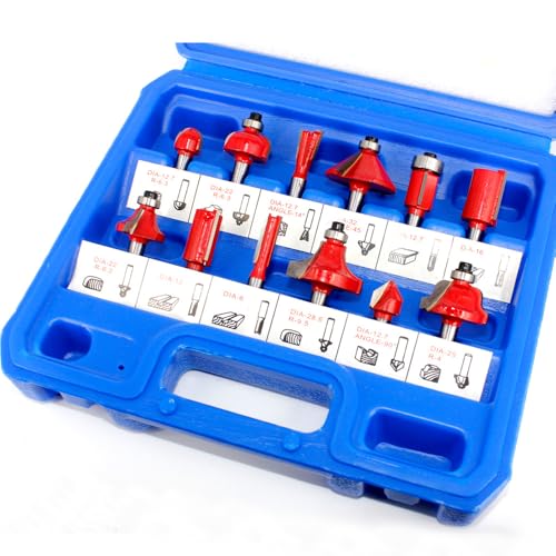 Hartmetall-Fräser-Set für Holzbearbeitung, 6,35 mm Schaftfräser zum Trimmen, Schlitzen und Gravieren von DIY-Projekten (12 Stück) von YTRRE
