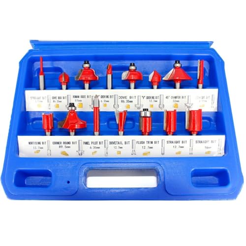 Hartmetall-Fräser-Set für Holzbearbeitung, 6,35 mm Schaftfräser zum Trimmen, Schlitzen und Gravieren von DIY-Projekten (15 Stück) von YTRRE