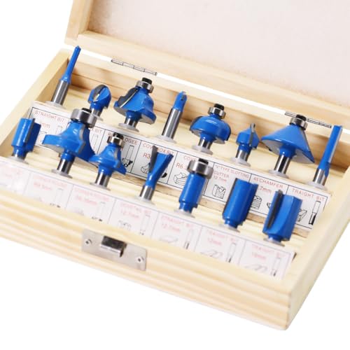 Hartmetall-Fräser-Set für Holzbearbeitung, Gravur- und Schneidwerkzeuge für Holz, 6,35 mm Schaft, Blau, 15 Stück Hartmetall-Fräser-Set für Holzbearbeitung, Gravur- und Schneidwerkzeuge für Holz, 6,35 mm Schaft, Blau, 15 Stück von YTRRE