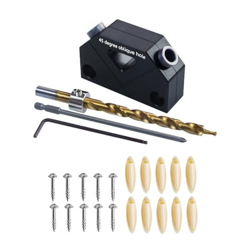 Holzbearbeitung Taschenlochvorrichtungs-Set mit 45° Stanzlokator, Schraubenvorrichtungspositionierer und Dübelbohrerführungsverbindungsstück Holzbearbeitung Taschenlochvorrichtungs-Set mit 45° Stanzlokator, Schraubenvorrichtungspositionierer und Dübelbohrerführungsverbindungsstück von YTRRE
