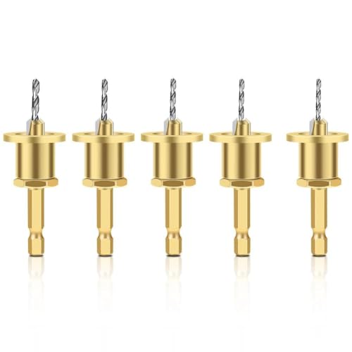 Kegelsenker-Bohrer-Set mit Sechskantschaft, Wolframkarbidspitze, 6,35 mm, mit verstellbarem Bohrer, Tiefenanschlag für Holzbearbeitung, 5 Stück Kegelsenker-Bohrer-Set mit Sechskantschaft, Wolframkarbidspitze, 6,35 mm, mit verstellbarem Bohrer, Tiefenanschlag für Holzbearbeitung, 5 Stück von YTRRE