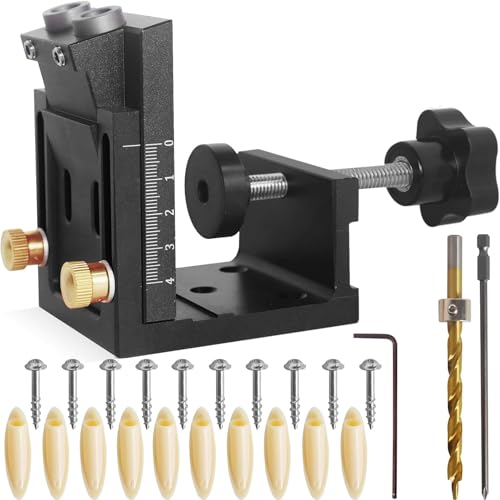 Lochstanzer für Holzbearbeitung, verstellbar, schräg, mit metrischer und imperialer Kalibrierung, Aluminiumlegierung, Schrankplatte, Dübellochvorrichtung, Set (schwarz) von YTRRE