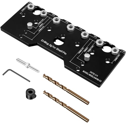 Verstellbare Aluminium-Legierung, Schrank-Hardware, Vorrichtung, Regalstiftvorrichtung, mit 2 Stück 1/4-Zoll-Bohrer-Bits, Holzbearbeitung, Taschenlochstanzer, Locher, Bohrführung Verstellbare Aluminium-Legierung, Schrank-Hardware, Vorrichtung, Regalstiftvorrichtung, mit 2 Stück 1/4-Zoll-Bohrer-Bits, Holzbearbeitung, Taschenlochstanzer, Locher, Bohrführung von YTRRE