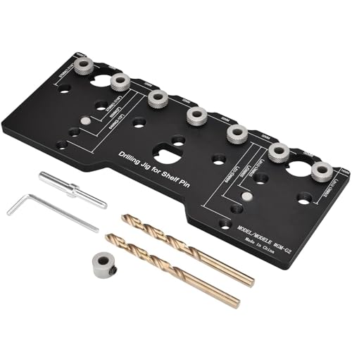 Verstellbare Aluminium-Legierung, Schrank-Hardware, Vorrichtung, Regalstiftvorrichtung, mit 2 Stück 5 mm Bohrern, Holzbearbeitung, Taschenlochstanzer, Locher, Bohrführung Verstellbare Aluminium-Legierung, Schrank-Hardware, Vorrichtung, Regalstiftvorrichtung, mit 2 Stück 5 mm Bohrern, Holzbearbeitung, Taschenlochstanzer, Locher, Bohrführung von YTRRE