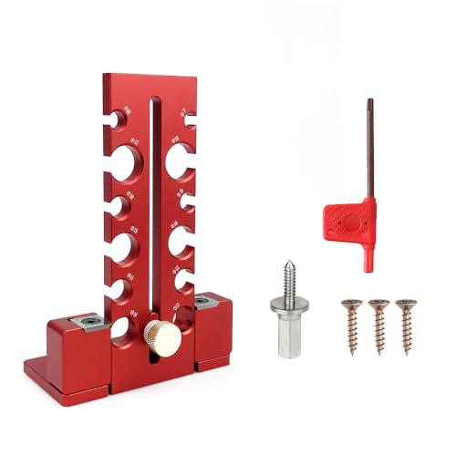 Verstellbare Dübelschablone für Holzbearbeitung, 7 mm - 18 mm, Hartmetallklinge, zweischneidiges Schneiden, Aluminiumlegierung, Elektrobohrer, Fräswerkzeug (rot) von YTRRE