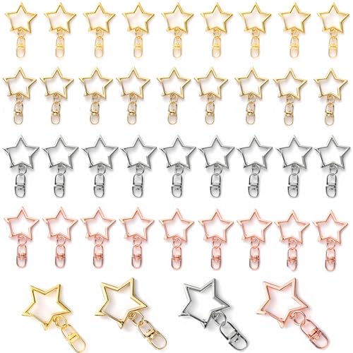 40 Stück Schlüsselanhänger Stern Karabiner Metall Schlüsselring Stern Karabinerhaken Schlüsselbund Verschluss (Gold Silber Roségold K-Gold) von YTSMFL