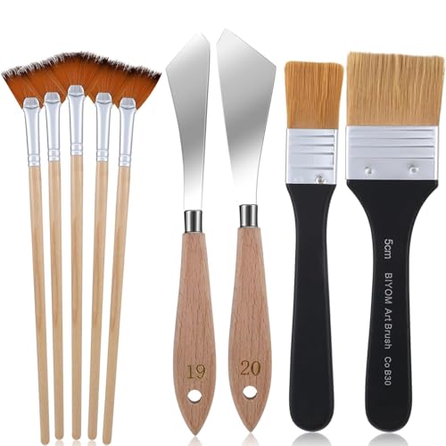9 Stück Malmesser Set, Flachpinsel und Fächerpinsel Edelstahl Palettenmesser spachtel acrylmalerei Künstler landschaftspinsel Ölfarben Pinsel für Leinwand Acryl Ölgemälde von YTSMFL