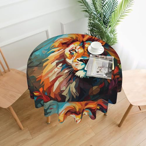 YTUOPWE Ölgemälde eines Löwenmusters, rund, dekorative Tischdecke, 152,4 cm, für Innen- und Außenbereich, Partys, Hochzeiten YTUOPWE Ölgemälde eines Löwenmusters, rund, dekorative Tischdecke, 152,4 cm, für Innen- und Außenbereich, Partys, Hochzeiten von YTUOPWE