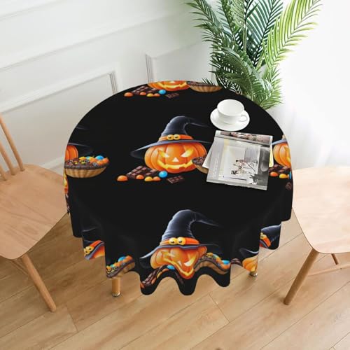 YTUOPWE Runde dekorative Tischdecke, Kürbis-Süßigkeiten-Muster, 152,4 cm, für Innen- und Außenbereich, Partys, Hochzeiten YTUOPWE Runde dekorative Tischdecke, Kürbis-Süßigkeiten-Muster, 152,4 cm, für Innen- und Außenbereich, Partys, Hochzeiten von YTUOPWE