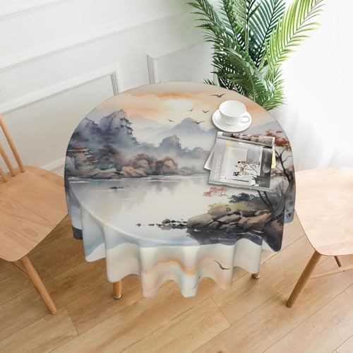 YTUOPWE Runde dekorative Tischdecke, Motiv: Vögel und Berge, Motiv: Malerei von Vögeln und Bergen, 152,4 cm, für Innen- und Außenbereich, Partys, Hochzeiten YTUOPWE Runde dekorative Tischdecke, Motiv: Vögel und Berge, Motiv: Malerei von Vögeln und Bergen, 152,4 cm, für Innen- und Außenbereich, Partys, Hochzeiten von YTUOPWE