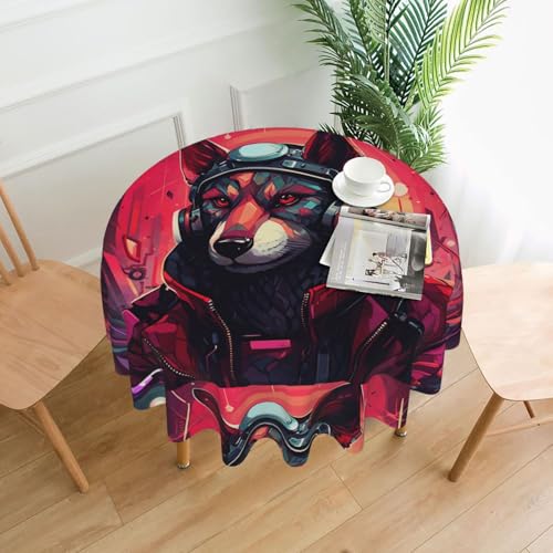 YTUOPWE Runde dekorative Tischdecke im Punk-Stil, Hundemuster, 152,4 cm, für Innen- und Außenbereich, Partys, Hochzeiten YTUOPWE Runde dekorative Tischdecke im Punk-Stil, Hundemuster, 152,4 cm, für Innen- und Außenbereich, Partys, Hochzeiten von YTUOPWE