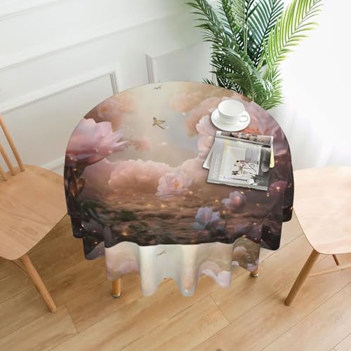 YTUOPWE Runde dekorative Tischdecke mit Pfingstrosenblüten im Traummuster, 152,4 cm, für Innen- und Außenbereich, Partys, Hochzeiten von YTUOPWE