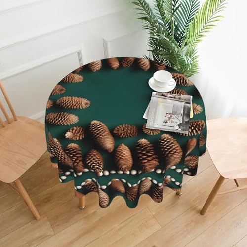 YTUOPWE Runde dekorative Tischdecke mit Tannenzapfen-Bordüre, 152,4 cm, für Innen- und Außenbereich, Partys, Hochzeiten YTUOPWE Runde dekorative Tischdecke mit Tannenzapfen-Bordüre, 152,4 cm, für Innen- und Außenbereich, Partys, Hochzeiten von YTUOPWE