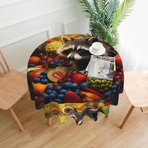 YTUOPWE Runde dekorative Tischdecke mit Waschbär unter Früchten, 152,4 cm, für Innen- und Außenbereich, Partys, Hochzeiten YTUOPWE Runde dekorative Tischdecke mit Waschbär unter Früchten, 152,4 cm, für Innen- und Außenbereich, Partys, Hochzeiten von YTUOPWE