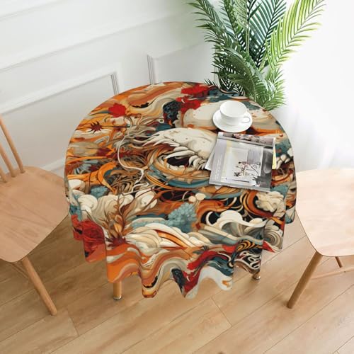 YTUOPWE Runde dekorative Tischdecke mit exzentrischem Personenmuster, 152,4 cm, für Innen- und Außenbereich, Partys, Hochzeiten von YTUOPWE