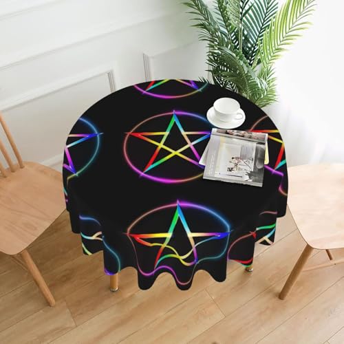 YTUOPWE Runde dekorative Tischdecke mit fünfzackigem Sternringmuster, 152,4 cm, für Innen- und Außenbereich, Partys, Hochzeiten von YTUOPWE