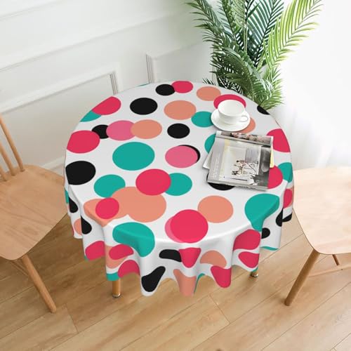 YTUOPWE Runde dekorative Tischdecke mit mehrfarbigen Punkten, 152,4 cm, für Innen- und Außenbereich, Partys, Hochzeiten YTUOPWE Runde dekorative Tischdecke mit mehrfarbigen Punkten, 152,4 cm, für Innen- und Außenbereich, Partys, Hochzeiten von YTUOPWE