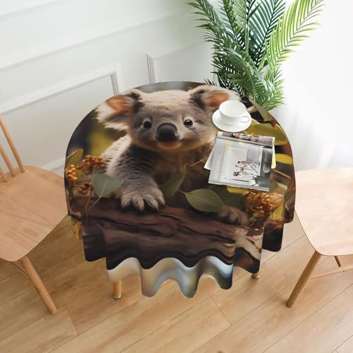 YTUOPWE Runde dekorative Tischdecke mit niedlichem Koala-Pflanzenmuster, 152,4 cm, für Innen- und Außenbereich, Partys, Hochzeiten von YTUOPWE