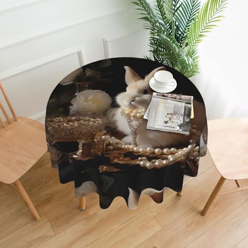 YTUOPWE Runde dekorative Tischdecke mit schönem Hasenmuster, 152,4 cm, für Innen- und Außenbereich, Partys, Hochzeiten von YTUOPWE