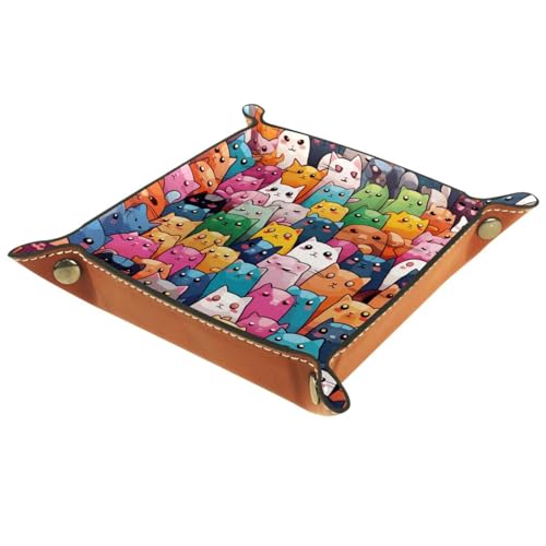 YTYVAGT Valet Tray Aufbewahrungsbox,Schreibtischablage,Schmuck,Schlüsselablage,Organizer,5.7x1.18 in,Nahtlose Katzen der farbigen Karikatur von YTYVAGT
