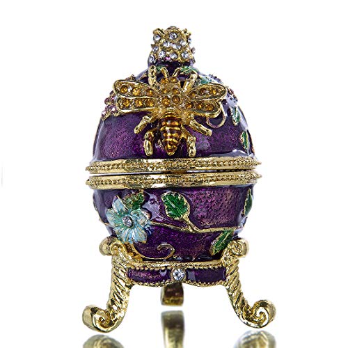 YU FENG Fabergé-Ei-Schmuckkästchen mit Scharnier, Kristall, Schmucksteine, Osterei, Ornament, Schmuckringhalter, Box, handbemaltes Bienen-Blumenmuster YU FENG Fabergé-Ei-Schmuckkästchen mit Scharnier, Kristall, Schmucksteine, Osterei, Ornament, Schmuckringhalter, Box, handbemaltes Bienen-Blumenmuster von YU FENG