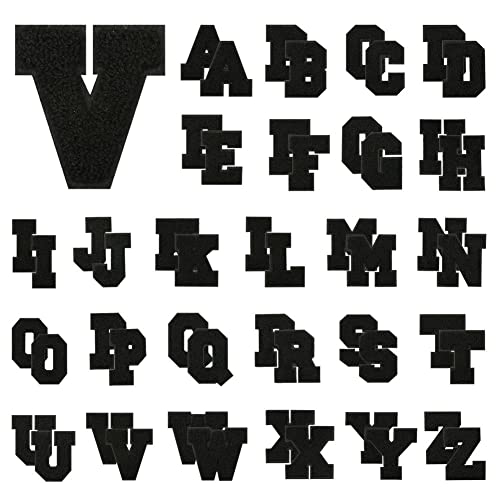 YUANBAO 52 Stück 7 cm Chenille-Buchstaben-Aufnäher, zum Aufbügeln, Varsity-Anfangs-Patches, personalisierte Näharbeiten für Kleidung, Reparatur, Hüte, Schuhe, Jeans, Taschen, Basteln (schwarz, 7 cm) von YUANBAO