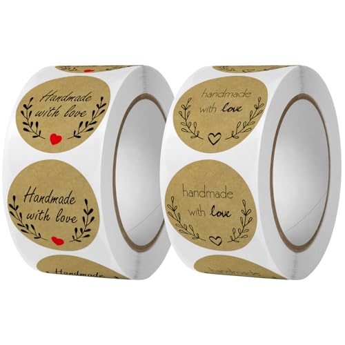 1000 Stück Handmade Aufkleber Runde Kraftpapier Aufkleber Sticker Handmade with Love Aufkleber Sticker für Dekorative Geschenke Backgeschäfte Geschenktüten Briefumschlag Hochzeit Thanksgiving 1000 Stück Handmade Aufkleber Runde Kraftpapier Aufkleber Sticker Handmade with Love Aufkleber Sticker für Dekorative Geschenke Backgeschäfte Geschenktüten Briefumschlag Hochzeit Thanksgiving von YUANHEHE