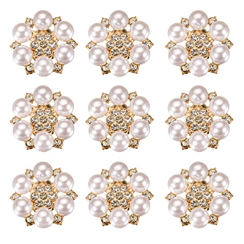 9 Stück Perlen Blume Knöpfe Kristall Strass Blume Knopf Perle Strass Knopf Dekoration Flache Rückseite Knöpfe Für Schmuckherstellung Kleidung Taschen Schuhe Hochzeitskleid Diy (1) von YUANHEHE