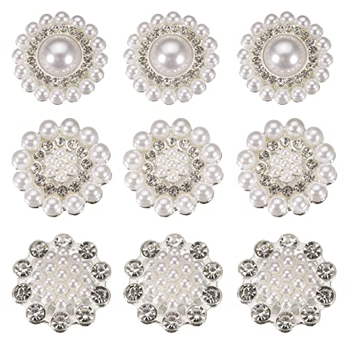 9 Stück Perlen Blume Knöpfe Kristall Strass Blume Knopf Perle Strass Knopf Dekoration Flache Rückseite Knöpfe Für Schmuckherstellung Kleidung Taschen Schuhe Hochzeitskleid Diy (2) von YUANHEHE