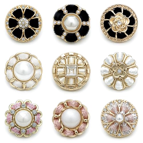 9 Stück Perlen Blume Knöpfe Kristall Strass Blume Knopf Perle Strass Knopf Dekoration Flache Rückseite Knöpfe Für Schmuckherstellung Kleidung Taschen Schuhe Hochzeitskleid Diy (3) von YUANHEHE