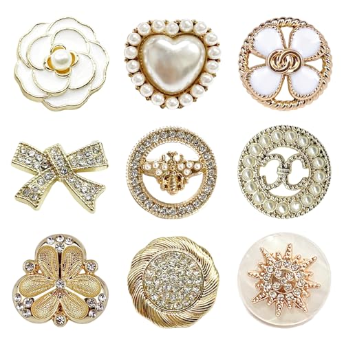 9 Stück Perlen Blume Knöpfe Kristall Strass Blume Knopf Perle Strass Knopf Dekoration Flache Rückseite Knöpfe Für Schmuckherstellung Kleidung Taschen Schuhe Hochzeitskleid Diy (7) von YUANHEHE