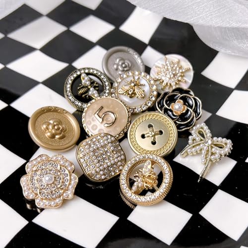 9 Stück Perlen Blume Knöpfe Kristall Strass Blume Knopf Perle Strass Knopf Dekoration Flache Rückseite Knöpfe Für Schmuckherstellung Kleidung Taschen Schuhe Hochzeitskleid Diy (7) von YUANHEHE