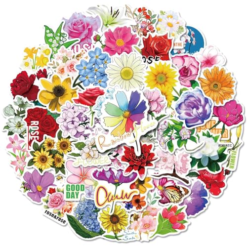 Aufkleber Blumen 50 Stück Sticker Blumen Blume Und Botanisch Aufkleber Selbstklebend Retro Scrapbook Stickers Aufkleber Packs Für Scrapbooking, Kunst, Diy Handwerk, Bullet Journals, Mädchen (B) von YUANHEHE