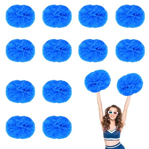 12 PCS Pompons Cheerleading, 13,8 Zoll Sport Team Spirits Cheering Squad Tanztraining mit Griff (Blau) von YUANHUYUOU