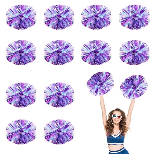 12 PCS Pompons Cheerleading, 13,8 Zoll Sport Team Spirits Cheering Squad Tanztraining mit Griff (Farbe + Violett) von YUANHUYUOU