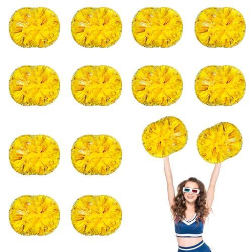 12 PCS Pompons Cheerleading, 13,8 Zoll Sport Team Spirits Cheering Squad Tanztraining mit Griff (Gemischtes Gold) von YUANHUYUOU