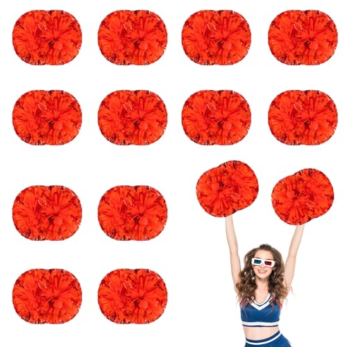 12 PCS Pompons Cheerleading, 13,8 Zoll Sport Team Spirits Cheering Squad Tanztraining mit Griff (Gemischtes Rot) von YUANHUYUOU