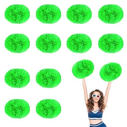12 PCS Pompons Cheerleading, 13,8 Zoll Sport Team Spirits Cheering Squad Tanztraining mit Griff (Grün) von YUANHUYUOU