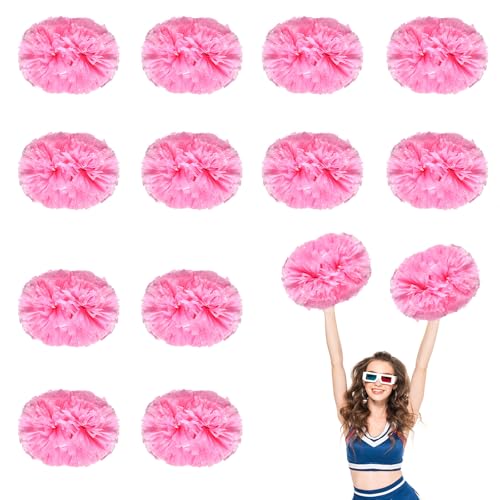 12 PCS Pompons Cheerleading, 13,8 Zoll Sport Team Spirits Cheering Squad Tanztraining mit Griff (Rosa) von YUANHUYUOU