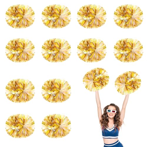 12 PCS Pompons Cheerleading, 13,8 Zoll Sport Team Spirits Cheering Squad Tanztraining mit Griff (Schau + Gold) von YUANHUYUOU