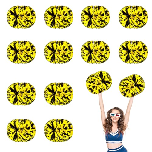 12 PCS Pompons Cheerleading, 13,8 Zoll Sport Team Spirits Cheering Squad Tanztraining mit Griff (Schwarz + Gelb) von YUANHUYUOU